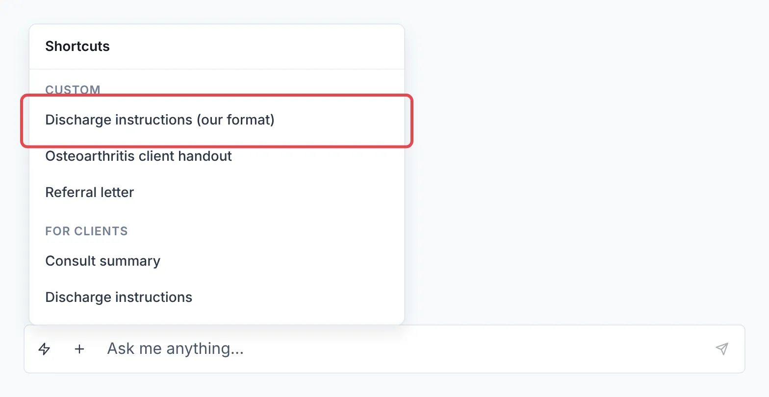 The Shortcuts list with a custom shortcut outlined in red